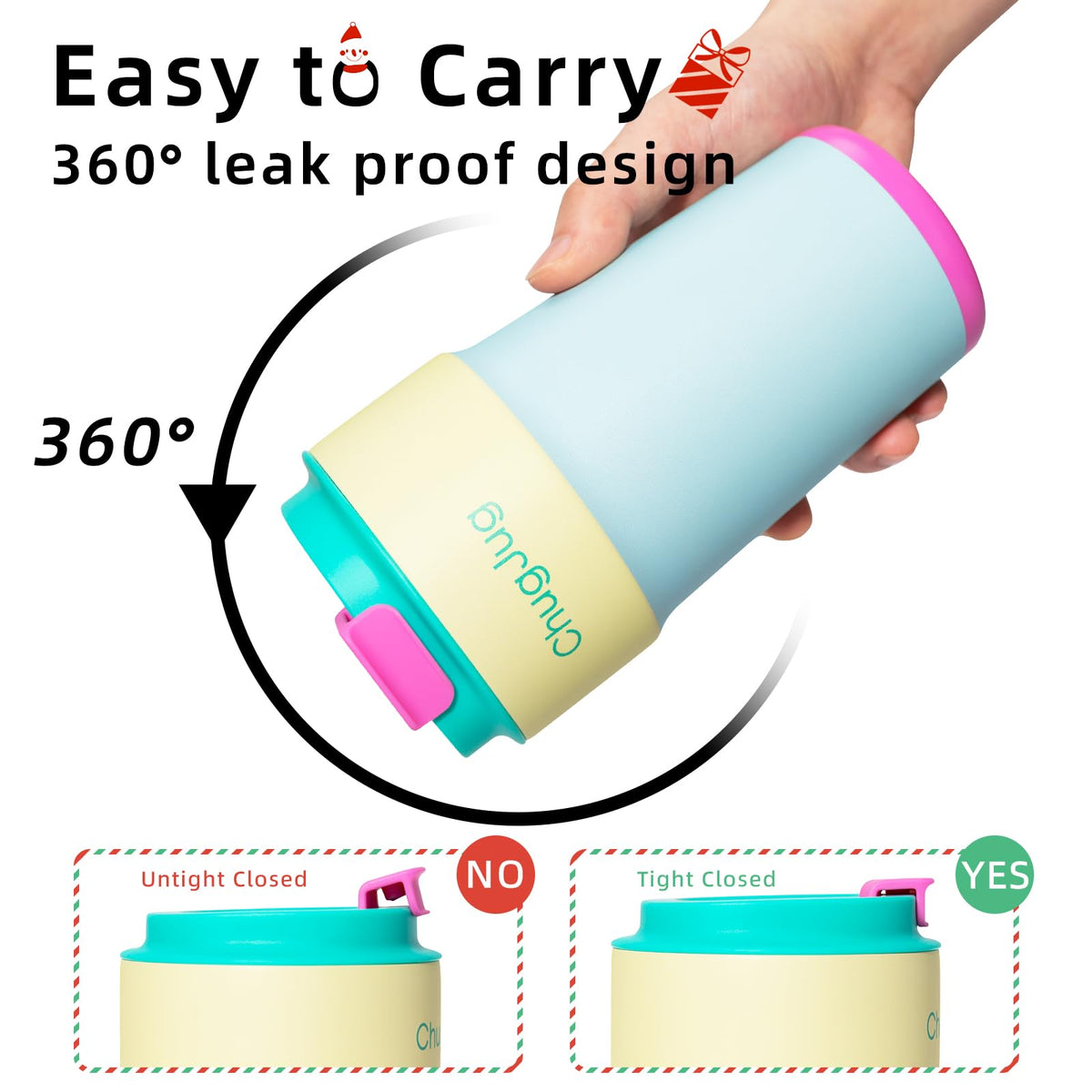 ChugJug teal mug with double-wall vacuum insulation keeps drinks hot longer.
