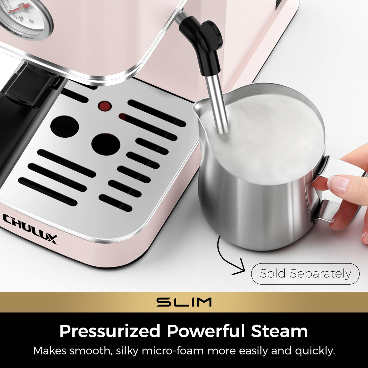 20 bar Italian pump delivers rich crema and bold espresso