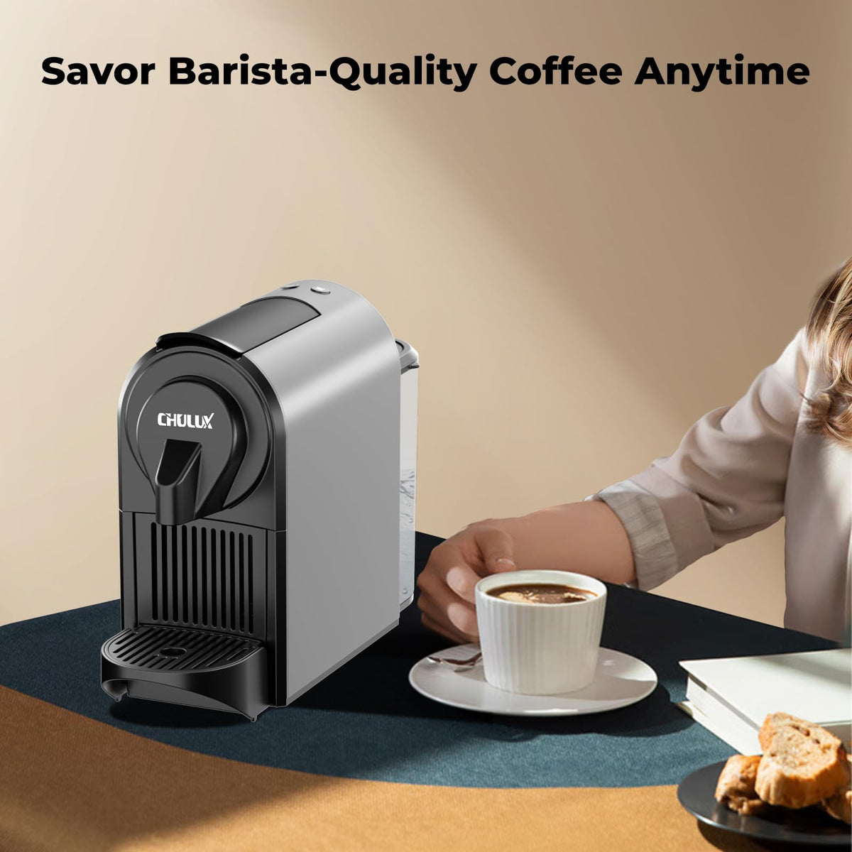 CHULUX 20-bar high-pressure pump delivers rich crema and bold flavor.