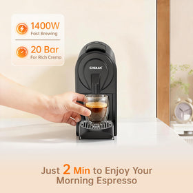 CHULUX Bafè-Pro with NES Original pods for café-style flavor at home.