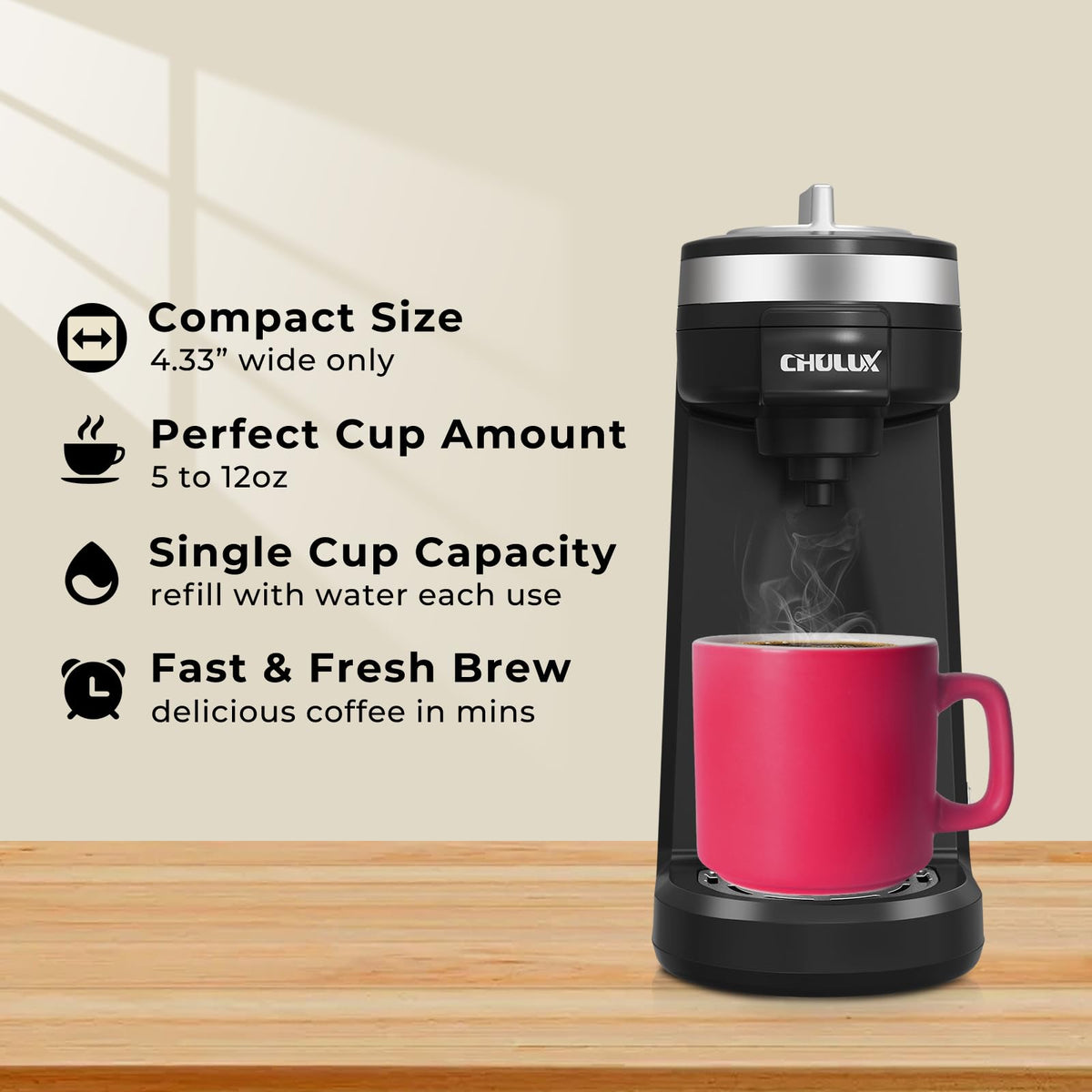 CHULUX one-key switch operation enables quick brewing and simple use.