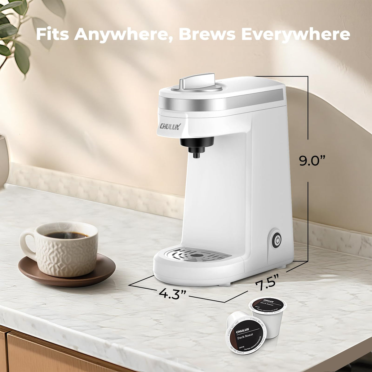 CHULUX mini coffee maker includes detachable, dishwasher-safe accessories.