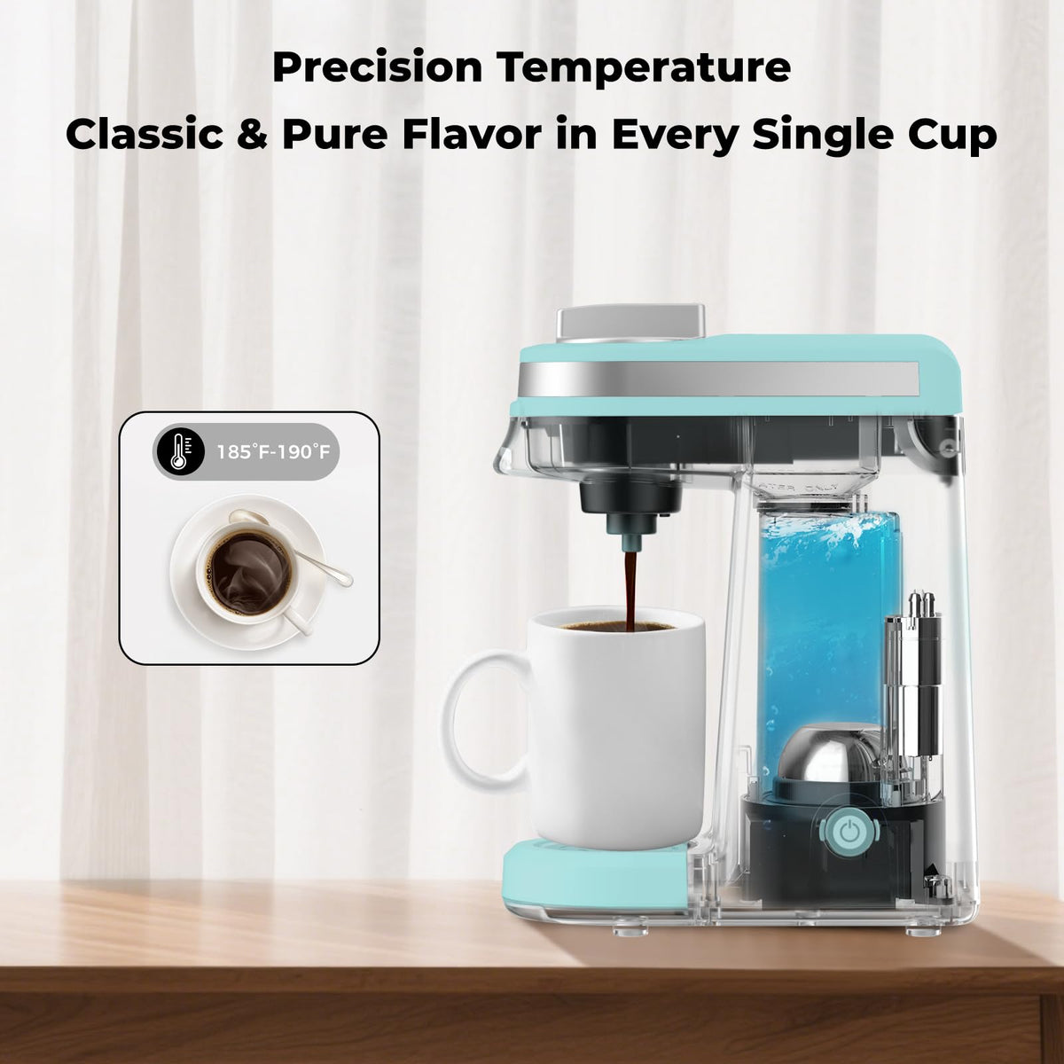 Built-in water filter on CHULUX Mini Coffee Maker for cleaner taste.