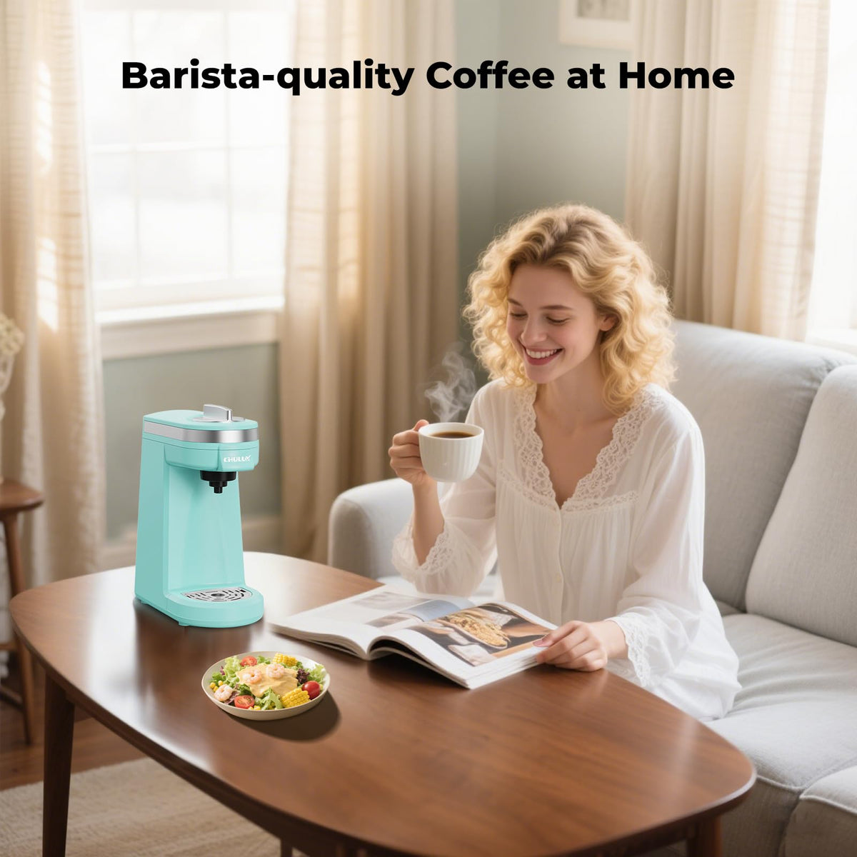 Compact CHULUX Mini Coffee Maker design fits small kitchen spaces.