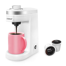 CHULUX mini coffee maker demonstrates K-pod compatibility for quick single-serve brewing.