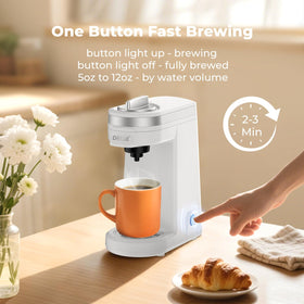 CHULUX mini coffee maker supports mugs up to 5.7 inches with adjustable drip tray.