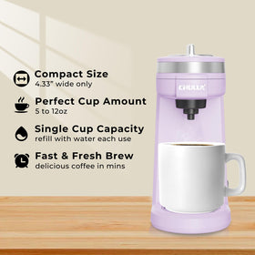 CHULUX mini coffee maker shows the one button control for fast brewing