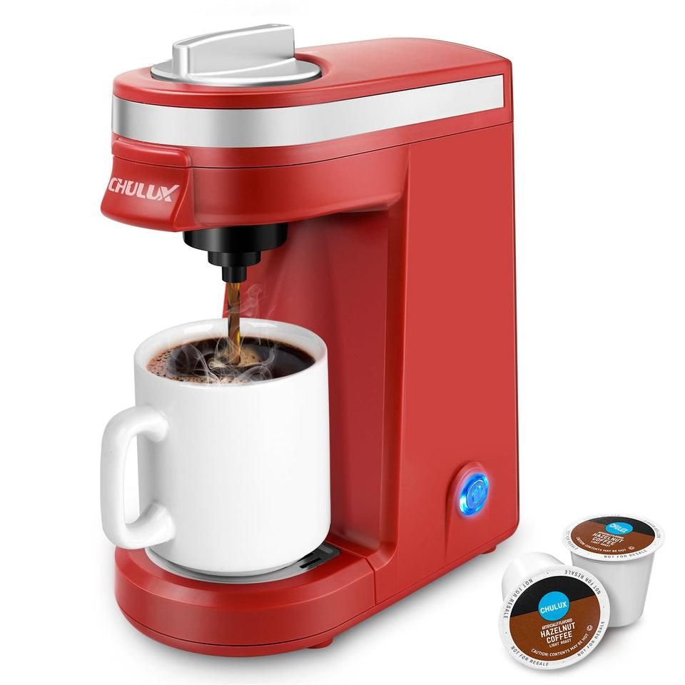 CHULUX mini coffee maker red front view for quick single-serve brews