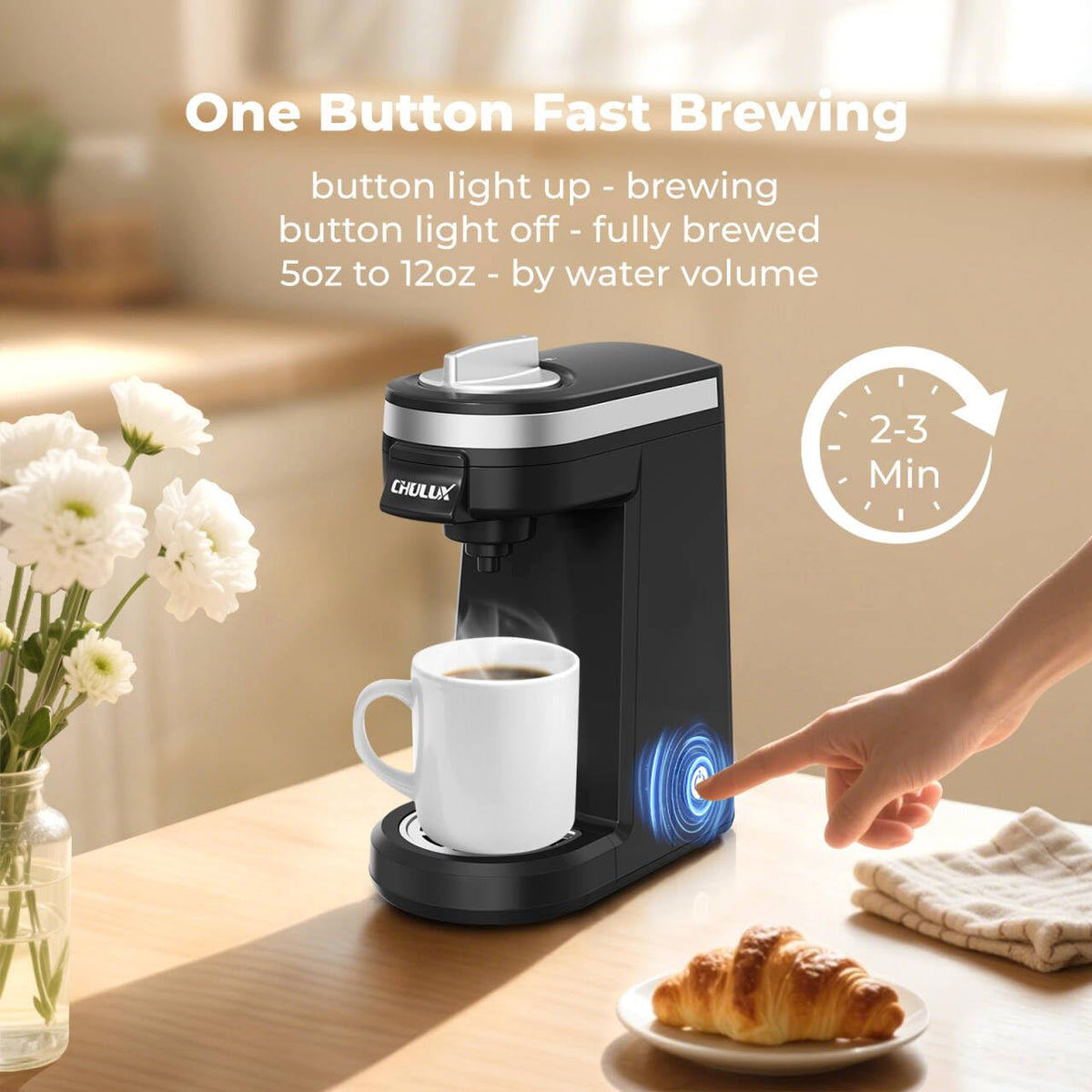 CHULUX compatible with 1.0 and 2.0 K-Cup pods for variety.