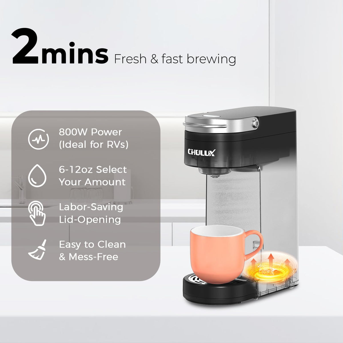 CHULUX Slim-compact-design highlights space-saving elegance ideal for apartments and dorm rooms.