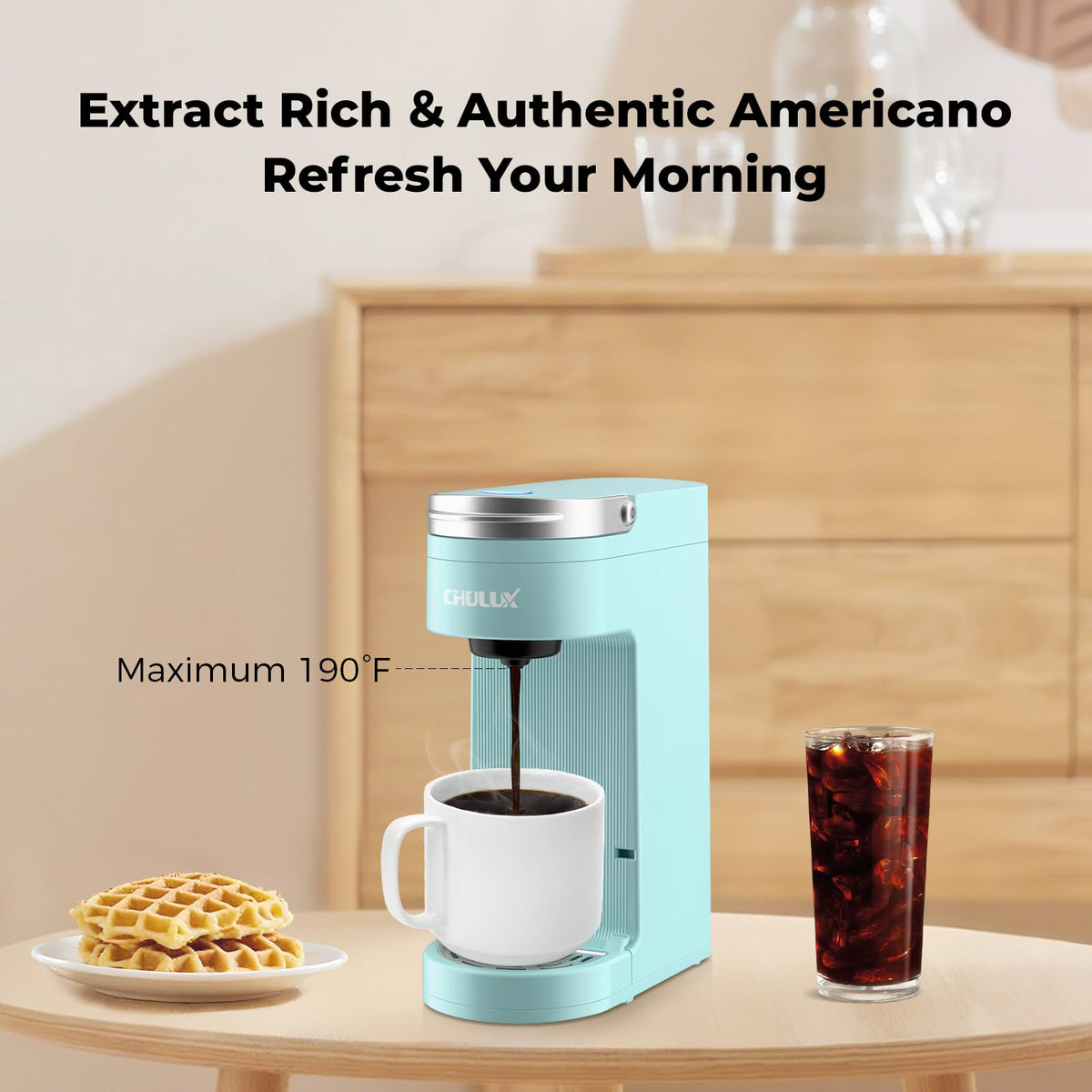 CHULUX Slim cup-fit test with mug demonstrates tall cup compatibility.