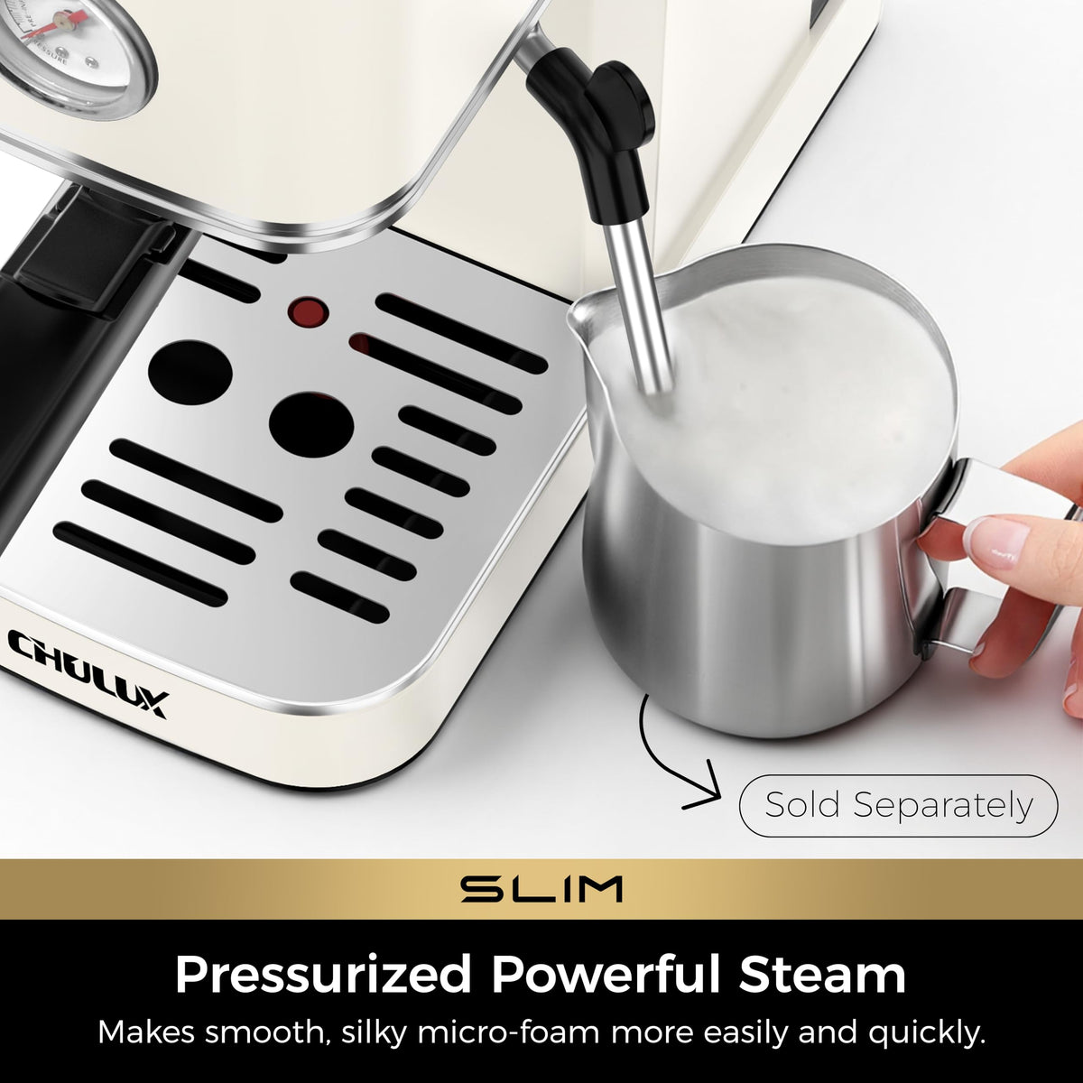 CHULUX Slim Espresso Machine 20-bar pump—promotes rich crema extraction