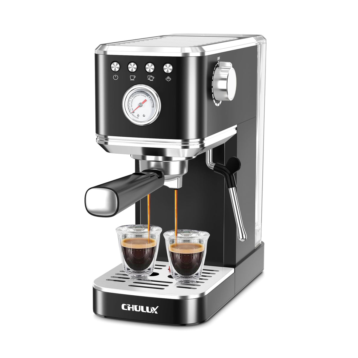 CHULUX Slim Espresso Machine front view showing compact kitchen setup.