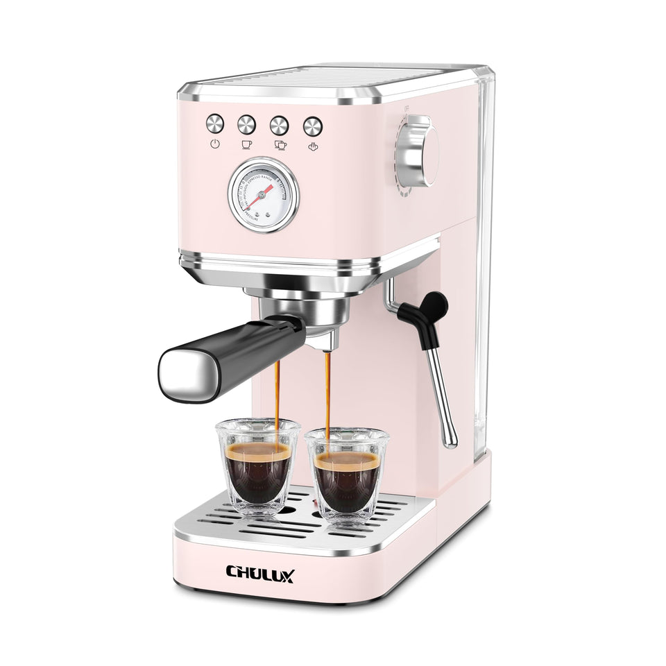 CHULUX Slim Espresso Machine pink front view for home café convenience
