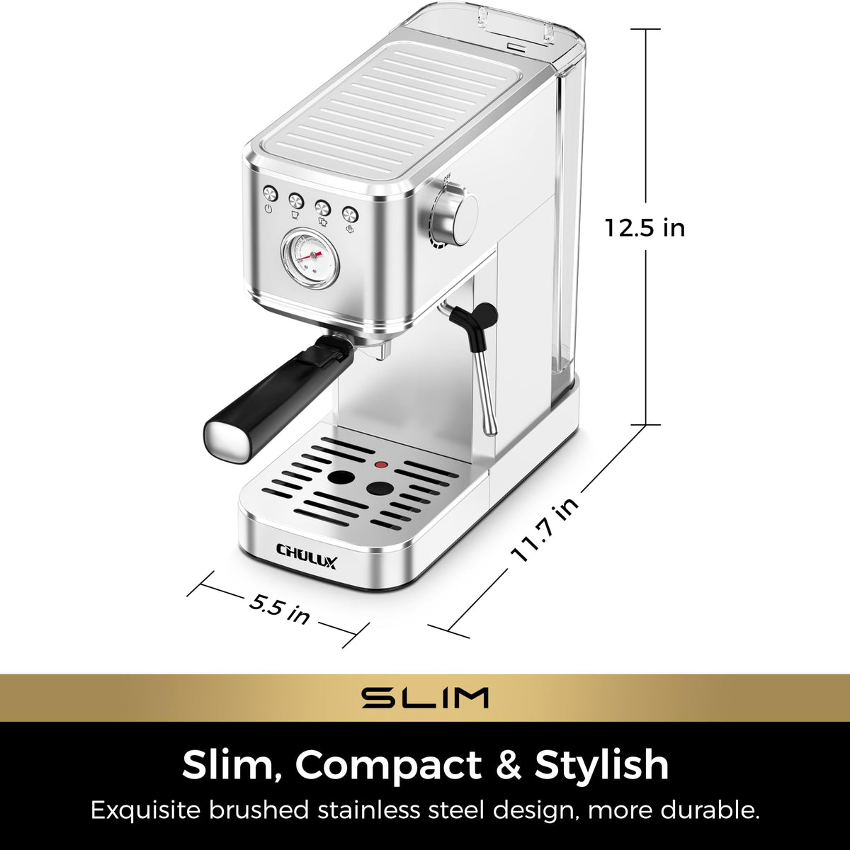 CHULUX Slim Espresso Machine stainless steel body for modern kitchens