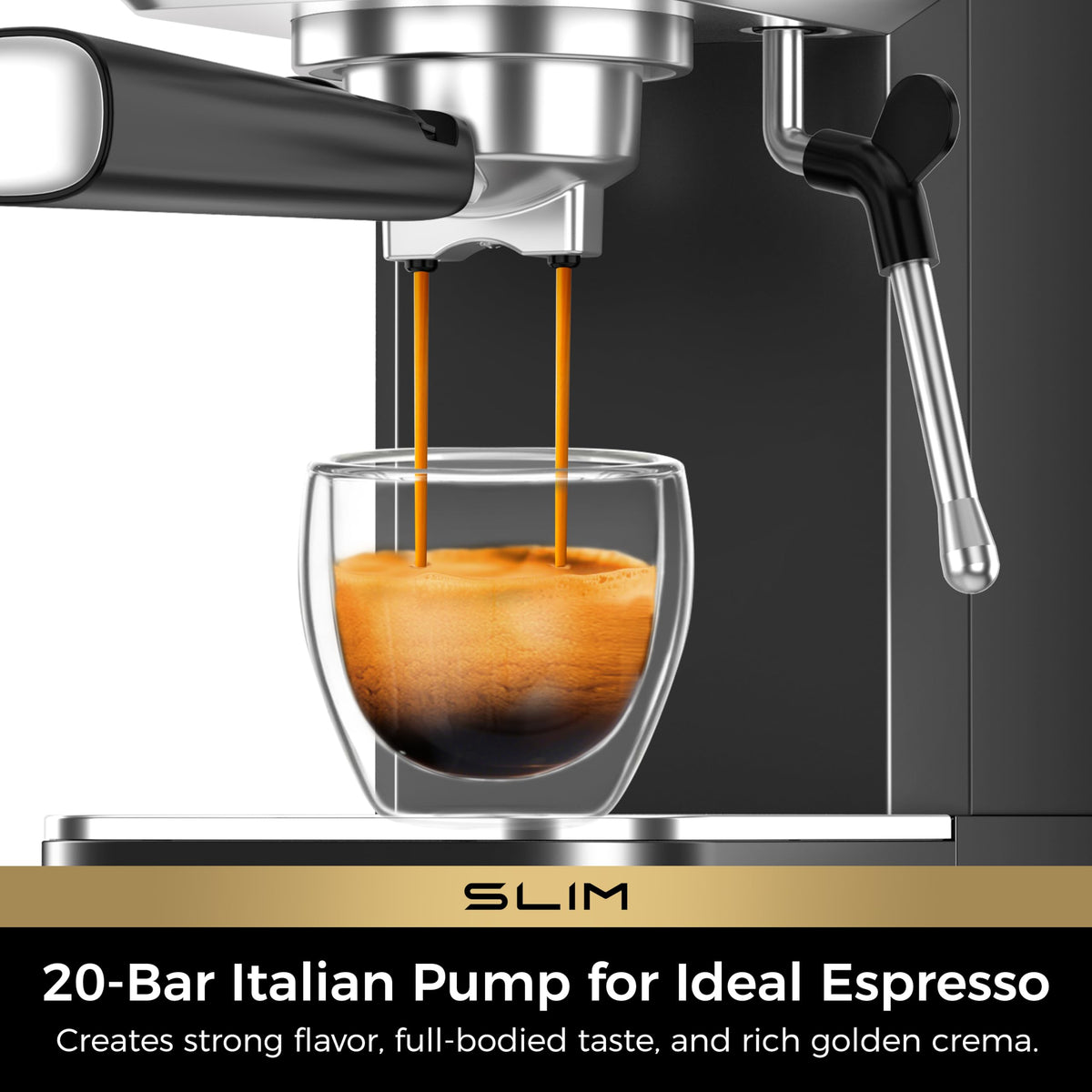 CHULUX Slim Espresso Machine steam wand foams milk for lattes.