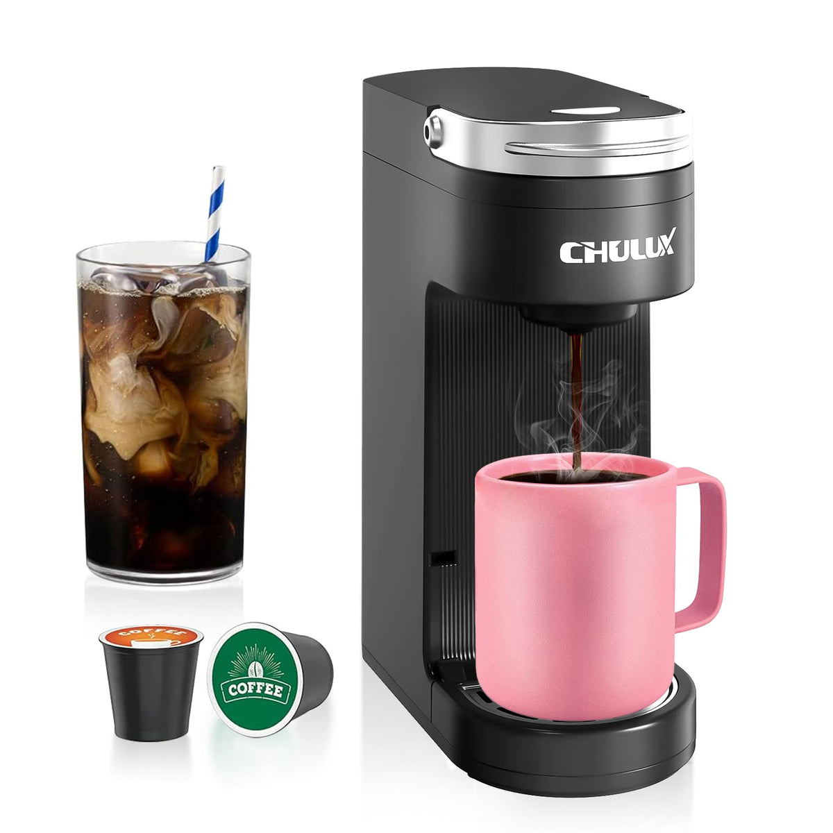CHULUX Slim front-view shows a compact coffee maker for small spaces and quick brews.