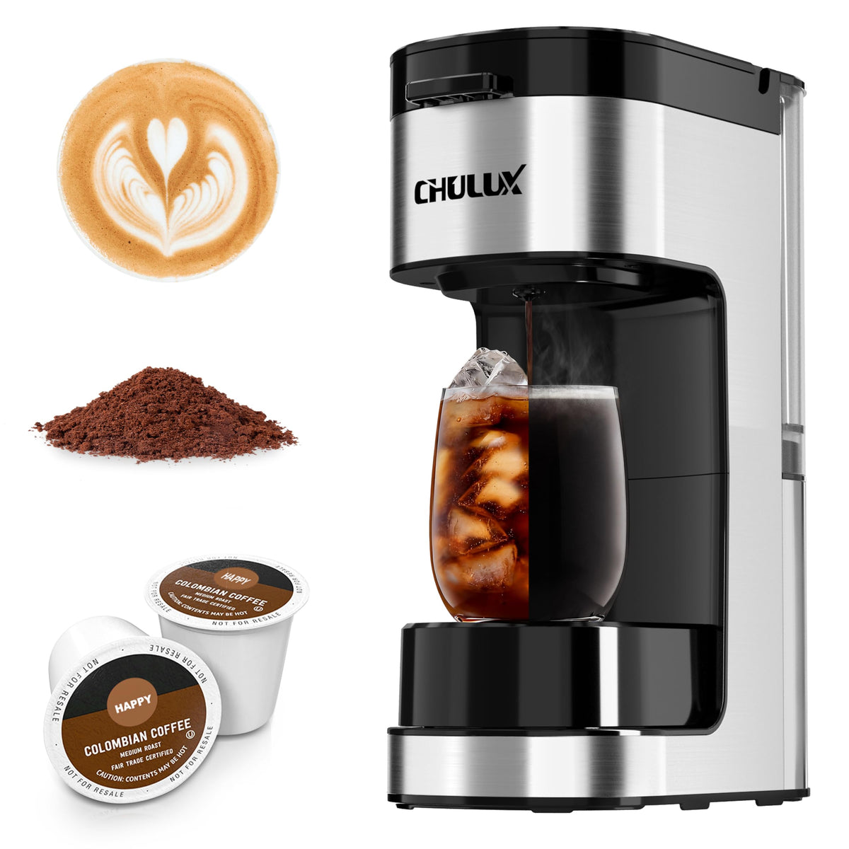 CHULUX SoloBrew front view showing space-saving stainless steel housing.