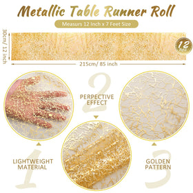 Chumia 12x85 inch gold runner showcases glittery fabric for festive weddings and events