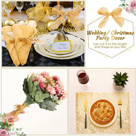 Chumia shimmering gold runner adds celebratory ambiance without overpowering tableware