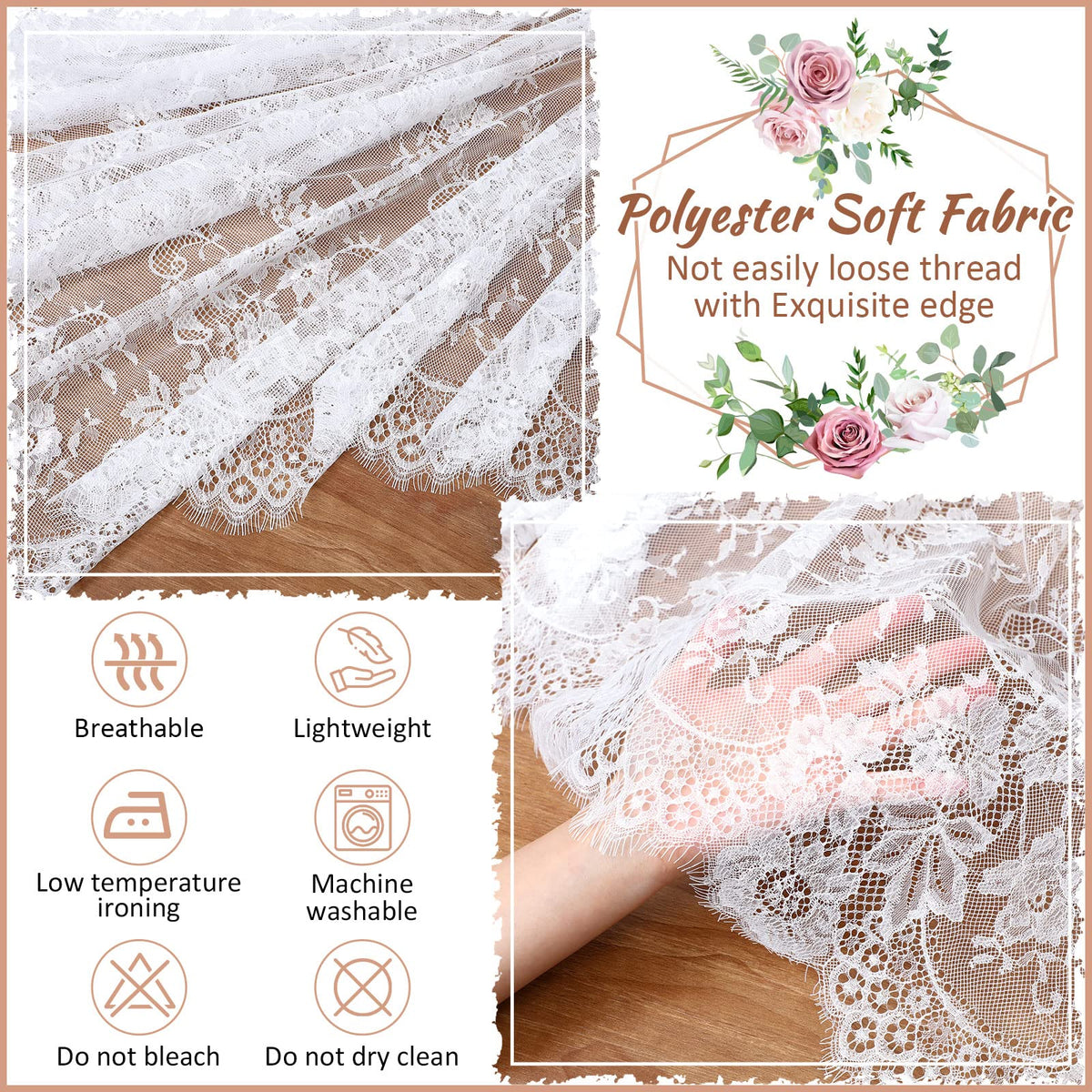 Chumia durable polyester lace tablecloth with reinforced edges for long-lasting use.