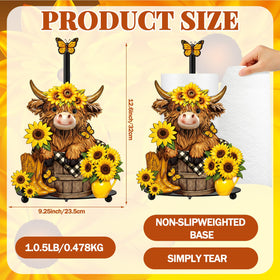 Sunflower and Highland cow top detail enhances farmhouse mood.