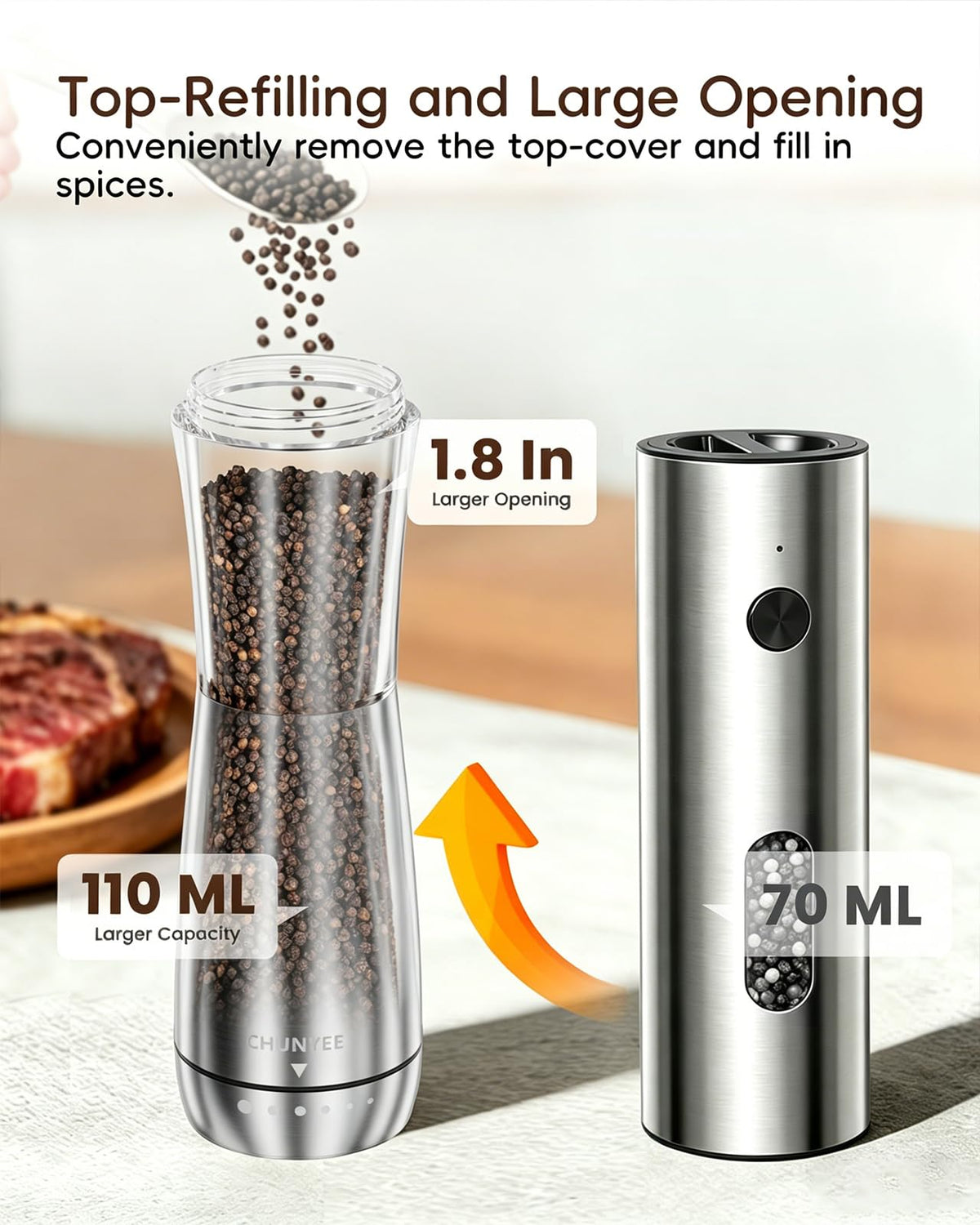 Chunyee grinder set on dining table with convenient table-ready seasoning for guests.