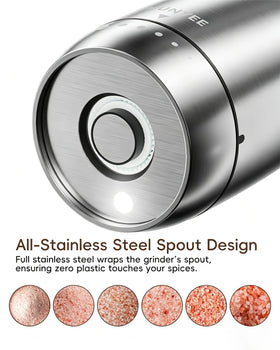 Chunyee electric grinder top refill open showing easy top-fill design for quick refills.