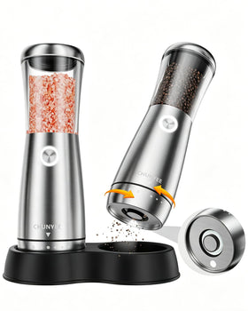Chunyee electric salt and pepper grinder set front close-up for precise seasoning on any table.