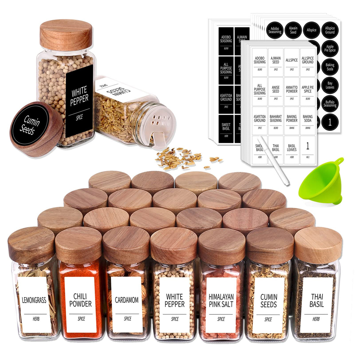 Churboro 24 spice jars with glass bodies offer quick visibility on any rack