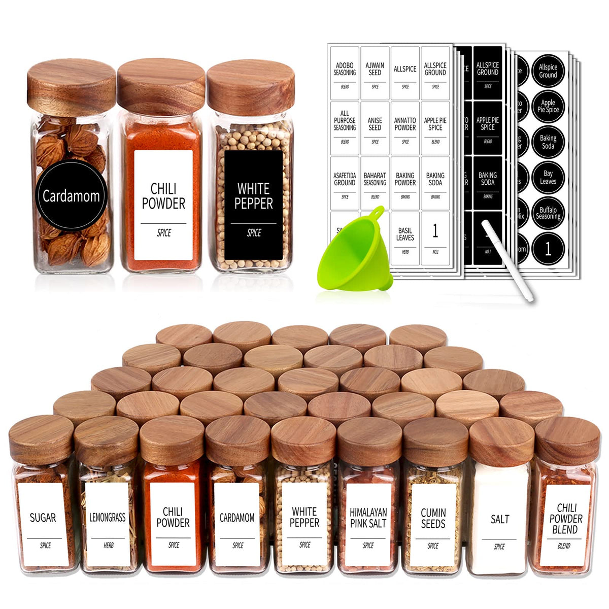 Churboro 36-glass spice jars arranged for quick seasoning selection