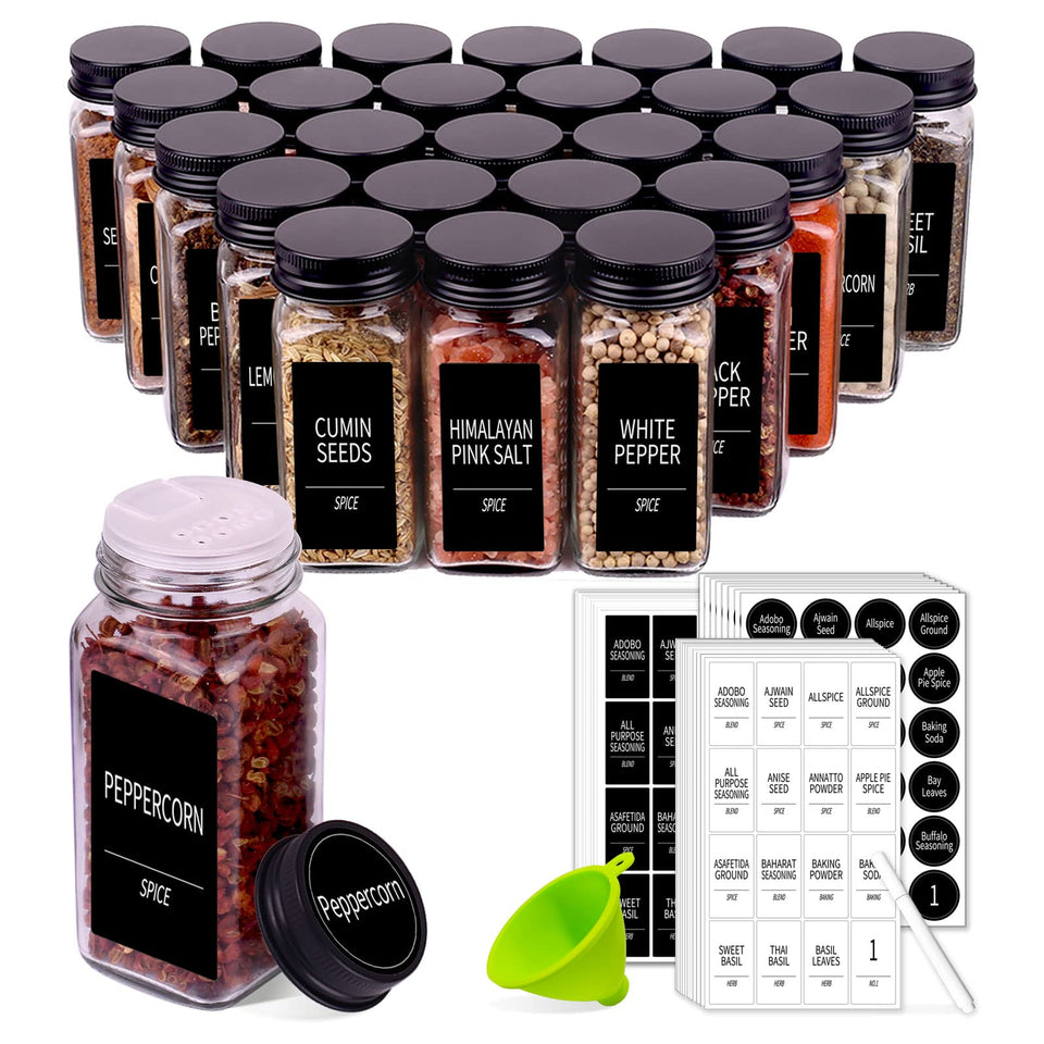 Churboro 48 spice jars pack shot showing organized pantry storage.