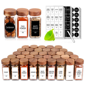 Churboro 48 spice jars in clear glass for quick identification and organized storage.
