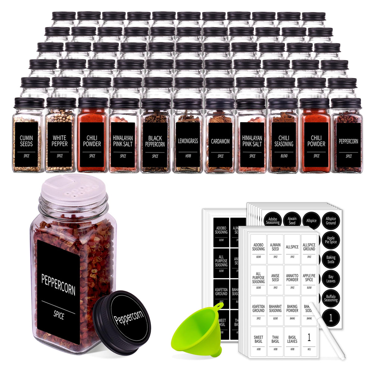 Churboro glass spice jars in square 4oz for clear visibility