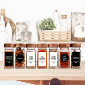 Churboro acacia lids and chalk pen for labeling with a rustic touch.