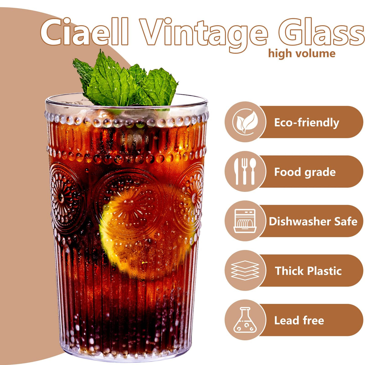 Ciaell 12-pack plastic glasses ideal for juice and cocktails