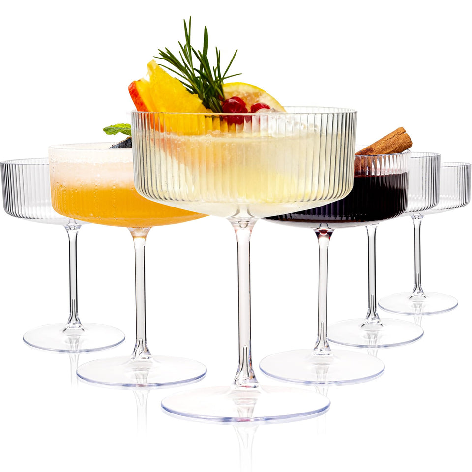 Ciaell 12pcs ribbed martini glasses with stem for stylish, disposable service.