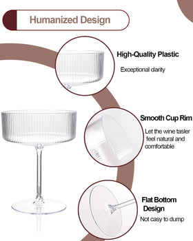 Ciaell clear plastic coupe glasses elevate margaritas and cocktails anywhere.