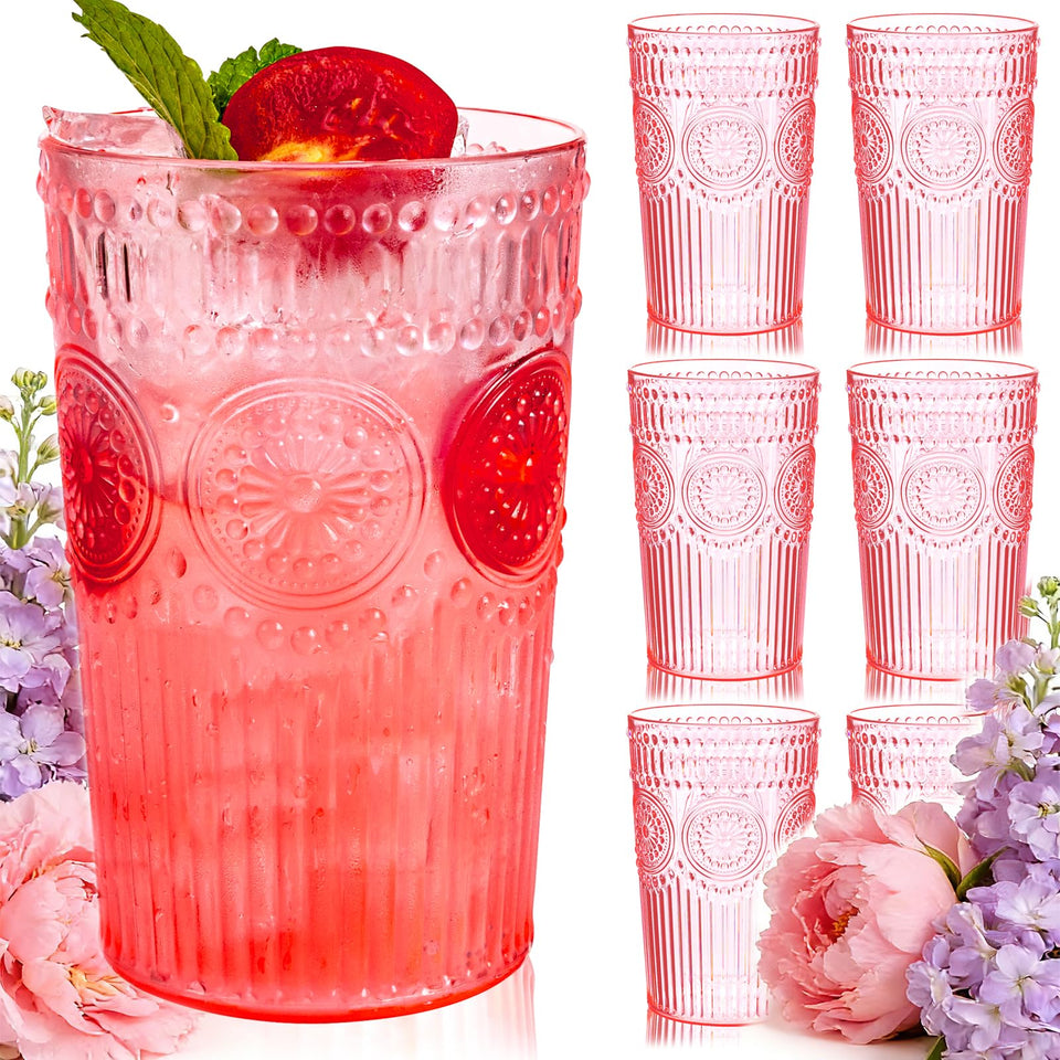 Ciaell romantic pink vintage glasses front view, ideal for entertaining guests.