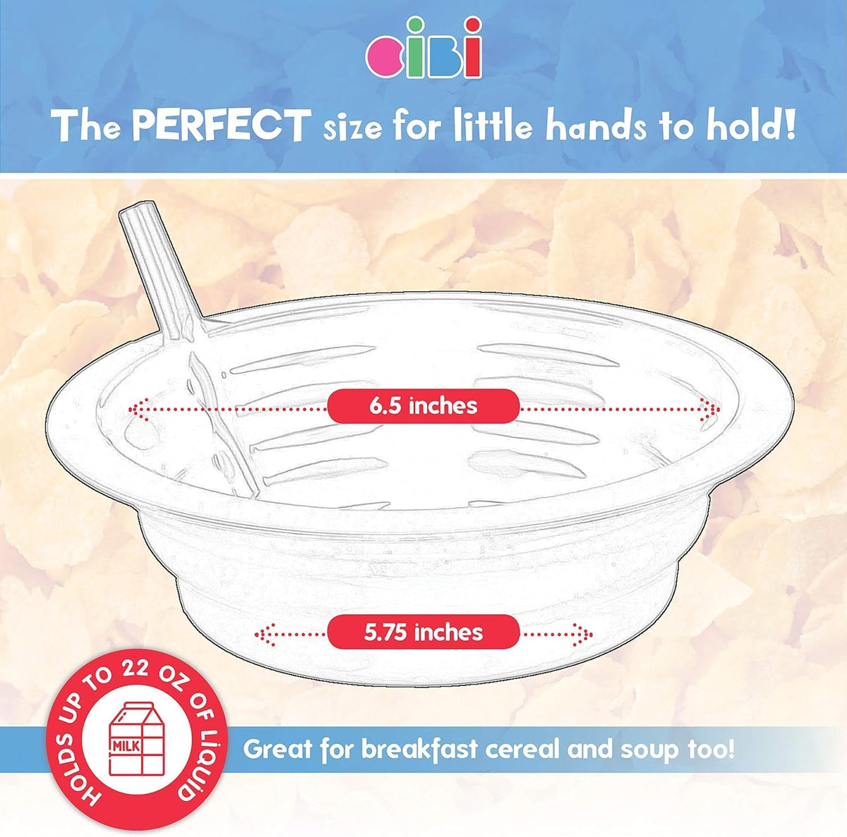 Cibi 22oz capacity bowls for generous cereal servings.
