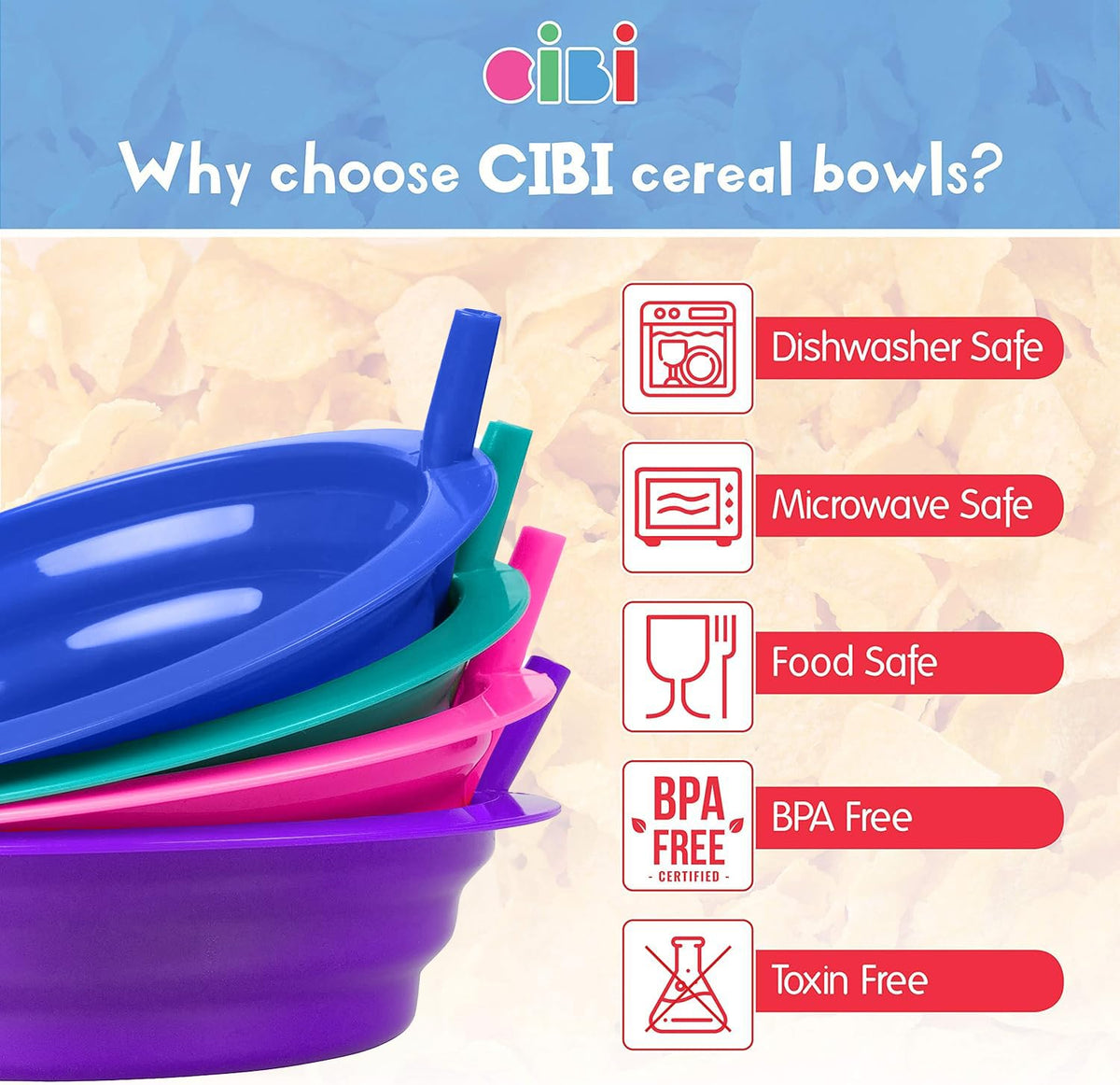 Cibi BPA-free plastic bowls ensure safe family meals.