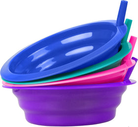 Cibi cereal bowls with built-in straw for kids, spill-free sipping.