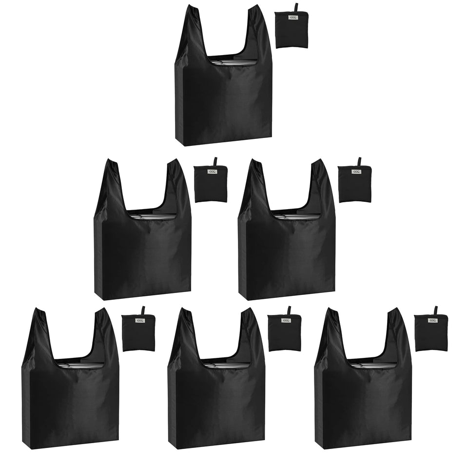 CiCiGo large reusable bags foldable 6-pack black for portable grocery storage.