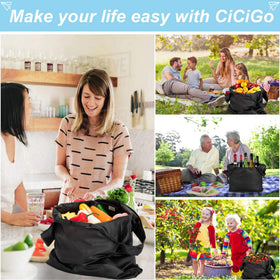 CiCiGo reusable tote bags with ripstop waterproof fabric for rain protection.