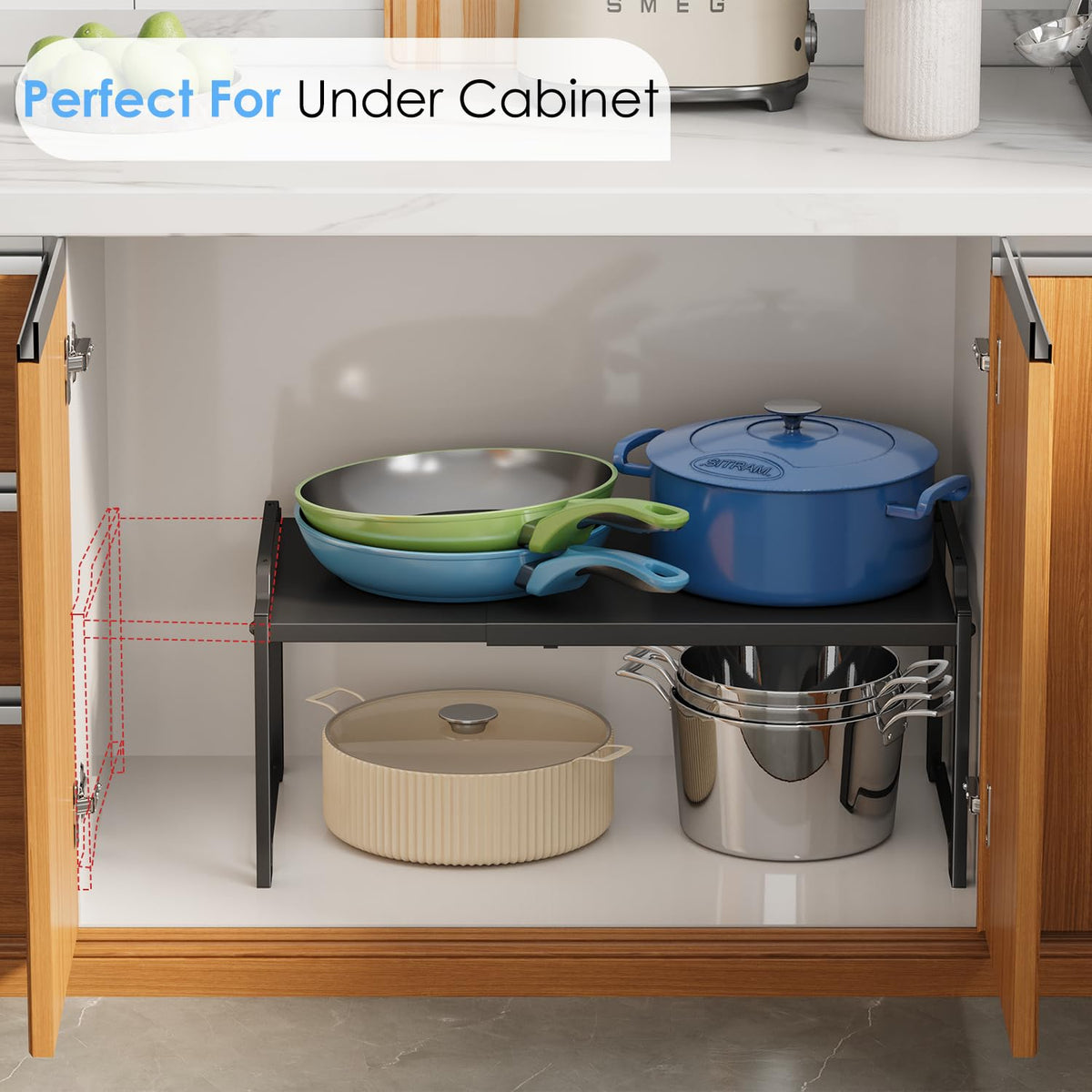 Cidaziya shelves keep lids and cookware within reach