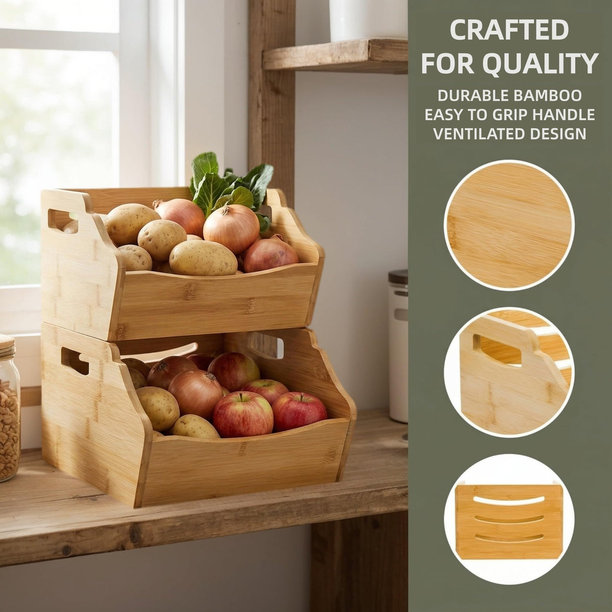 Cididu bamboo bin handle detail shows easy-grip feature for moving.