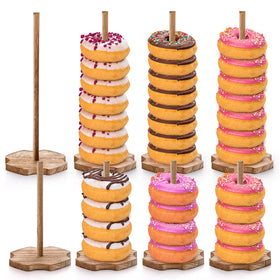 Cididu donut dessert display rustic highlights natural wood texture.