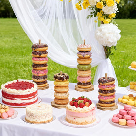 Cididu wood donut display assembly enables quick party setup.