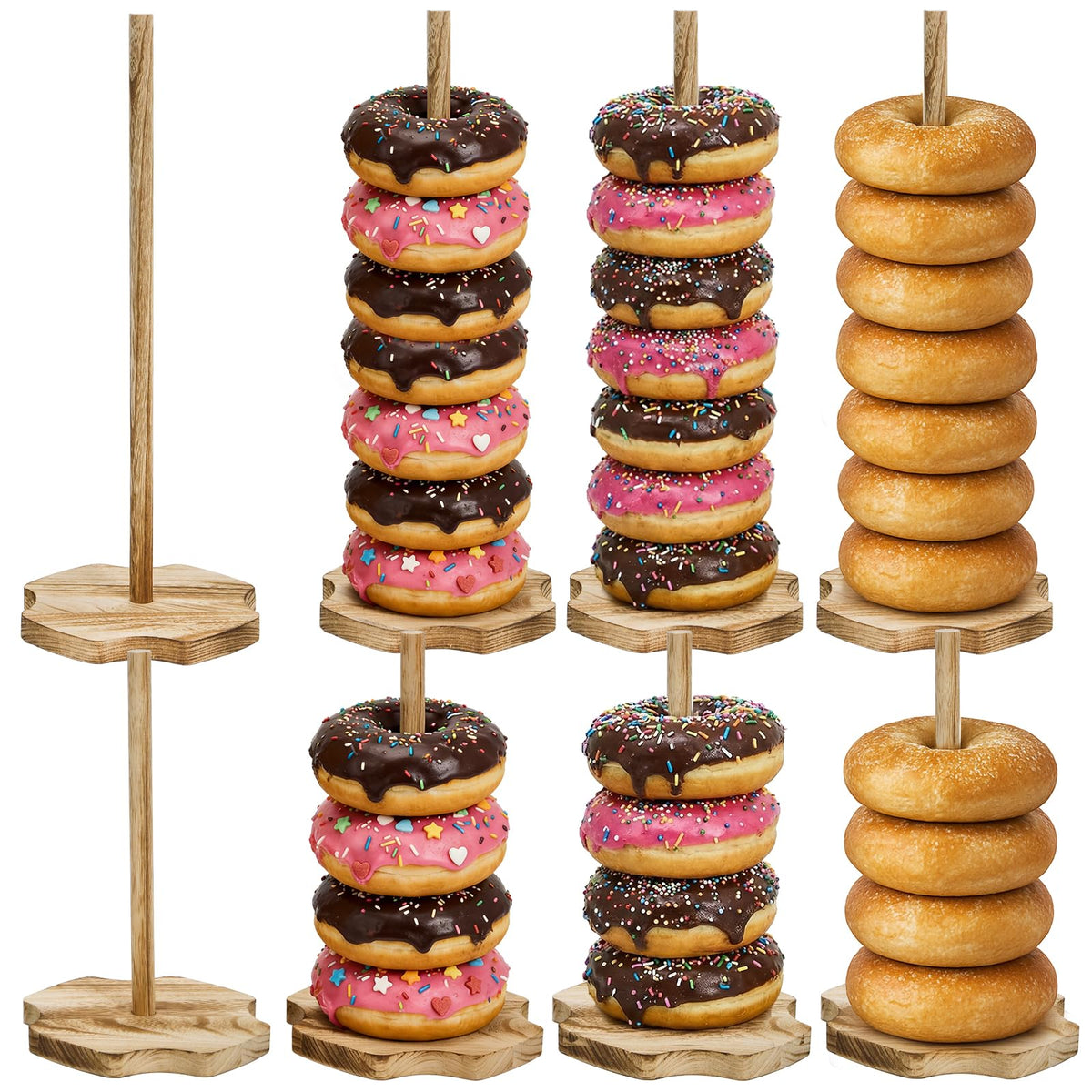 Cididu wood donut stand long holds 8-10 donuts for elegant dessert display.