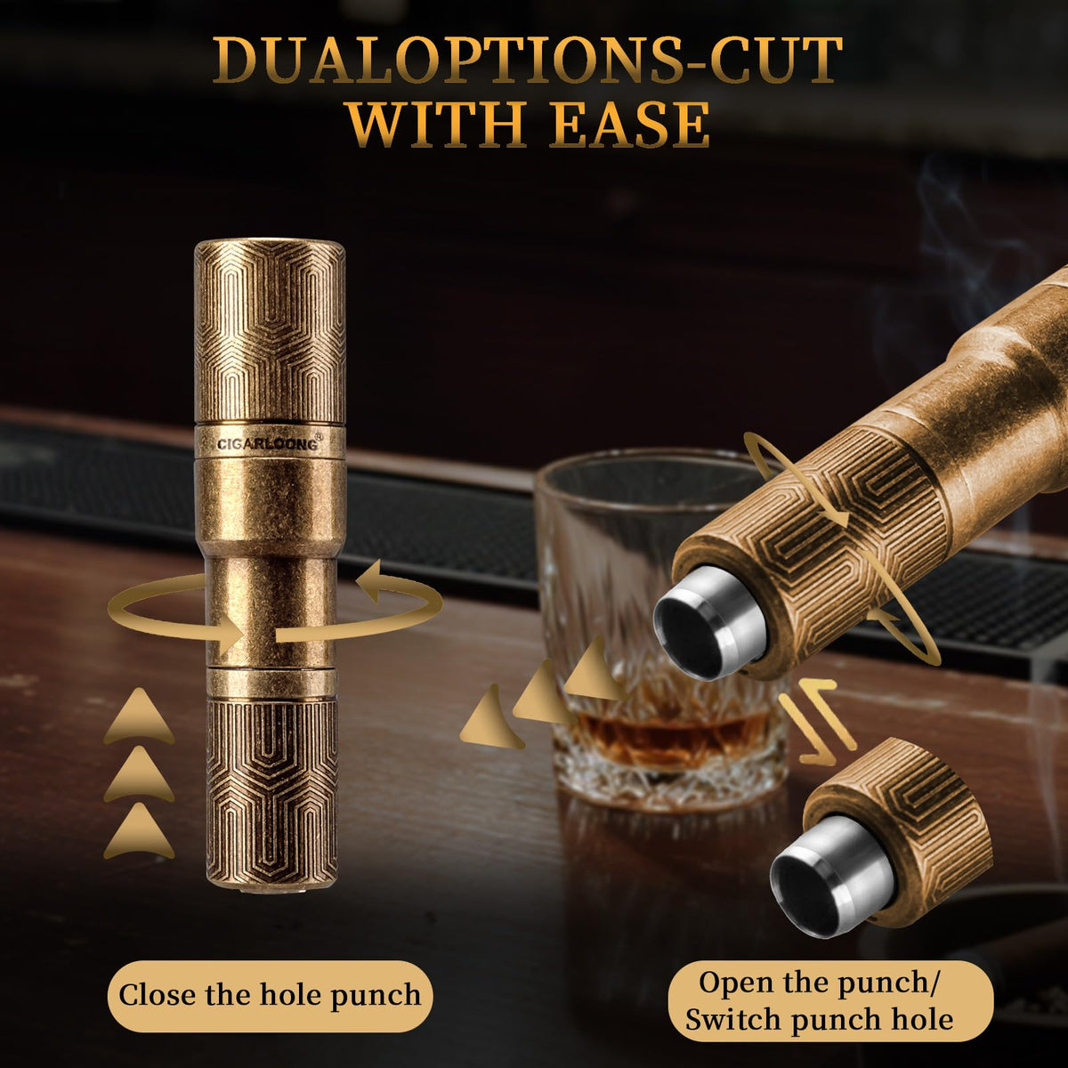 CIGARLOONG cigar punch with retro pattern handle for personalized openings.